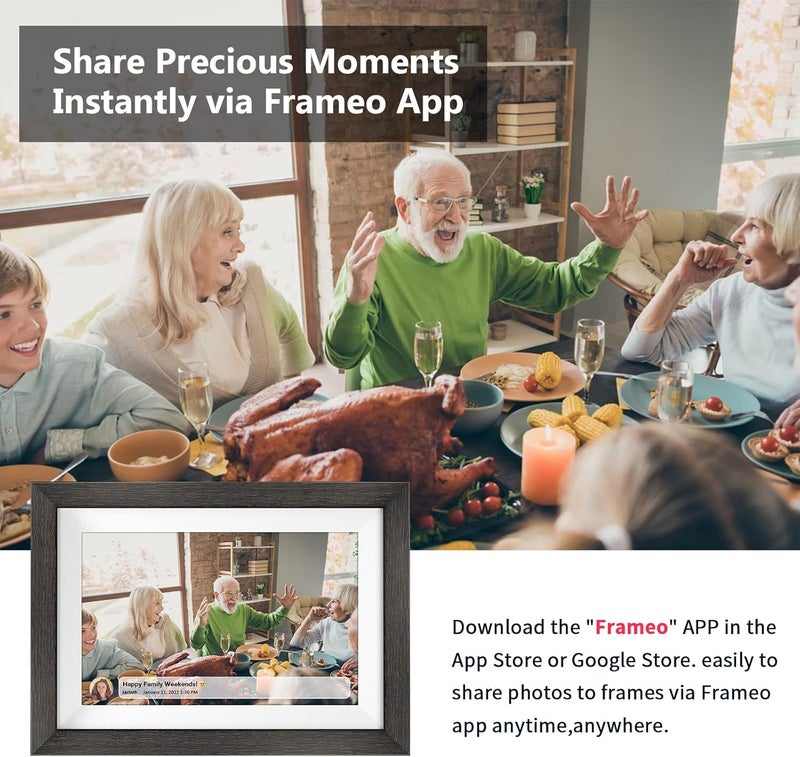 MQQC Frameo 10.1 Inch WiFi Digital Picture Frame，1280 * 800IPS HD Cloud Smart Digital Photo Frame,32GB Storage, Wall Mountable, Auto-Rotate,Easy to Share Photos or Videos via FRAMEO APP （Wood Frame） - Image 5